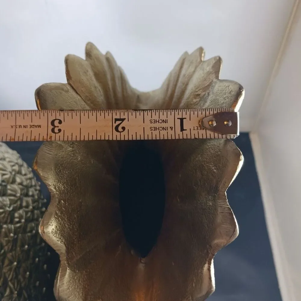 2 Artisan Pineapple Gold Color Metal Vase